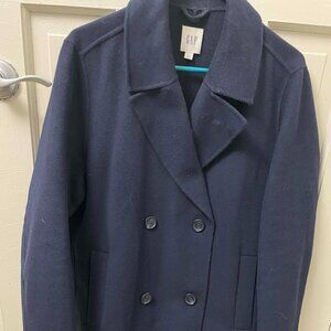 Unlined Wool Coat, GAP, XL, Navy Blue
